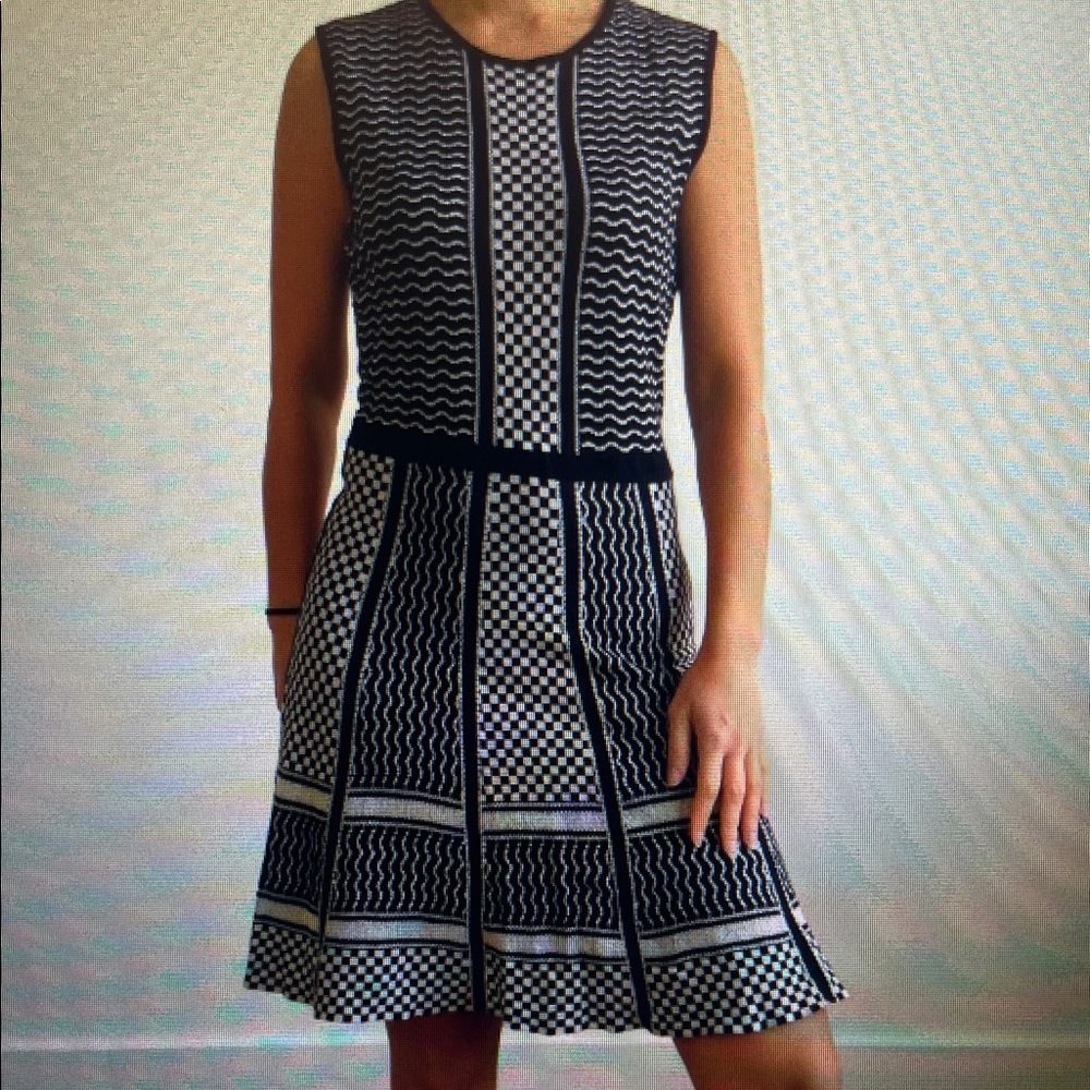 Black & White Patterned Sleeveless Fit-and-Flare Dress